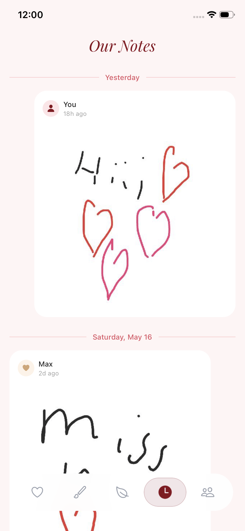 Our Notes feed with hand-drawn messages
